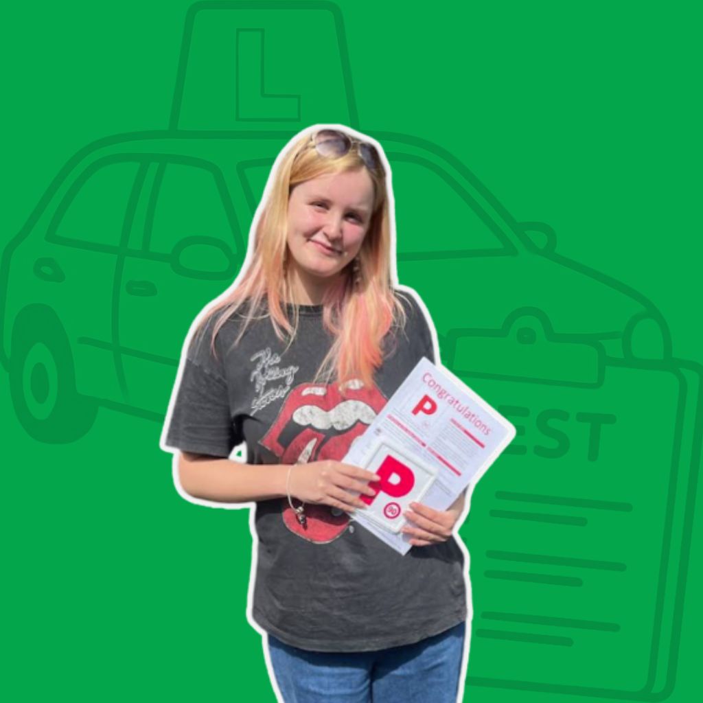 a woman wearing glassess holding a card 